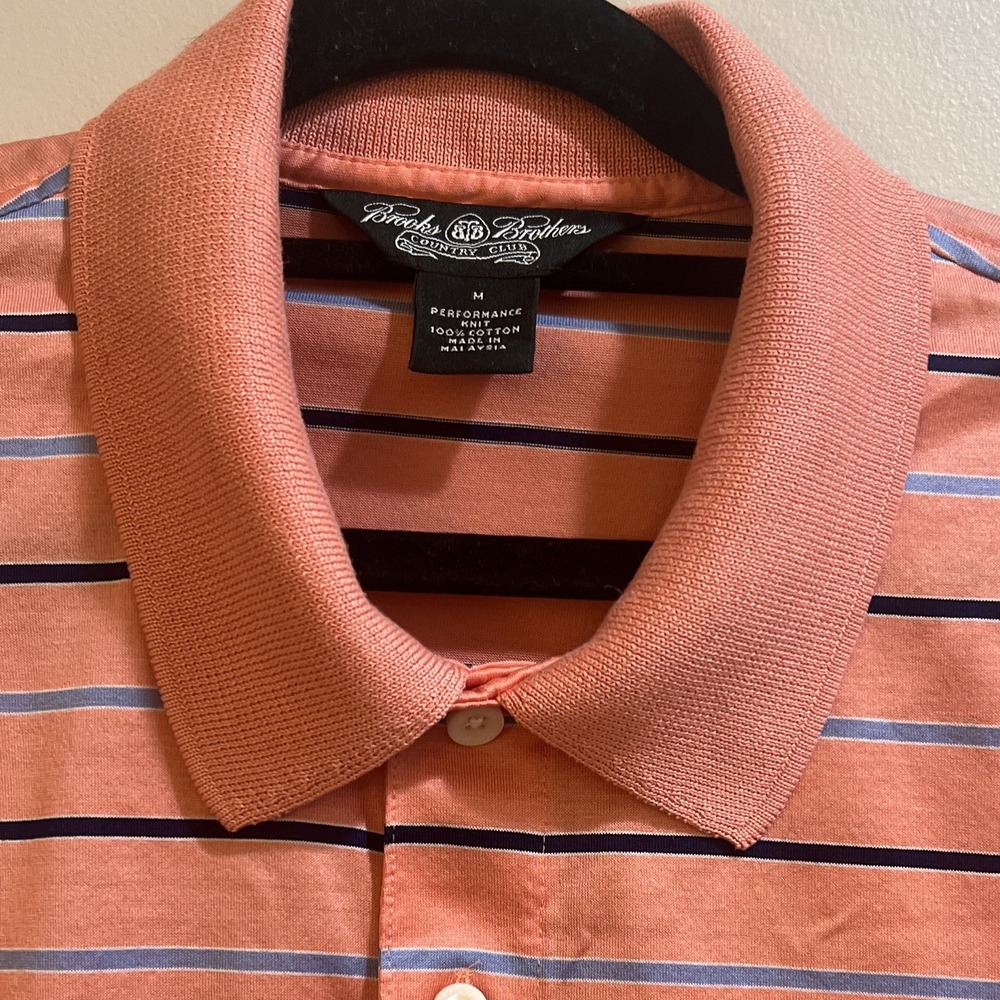 Brooks Brothers Country Club Men's Pink Striped Performance Knit Polo Shirt M